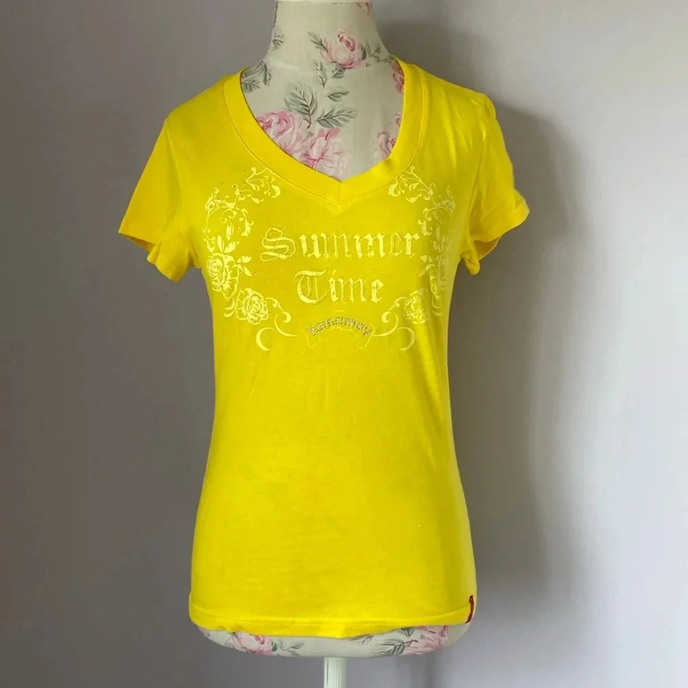 Yamamay short sleeve yellow summer time shirt size L